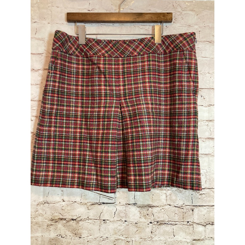 LOFT Wool Skirt Womens 14 Petite Red Plaid Academia Preppy Pockets Tweed